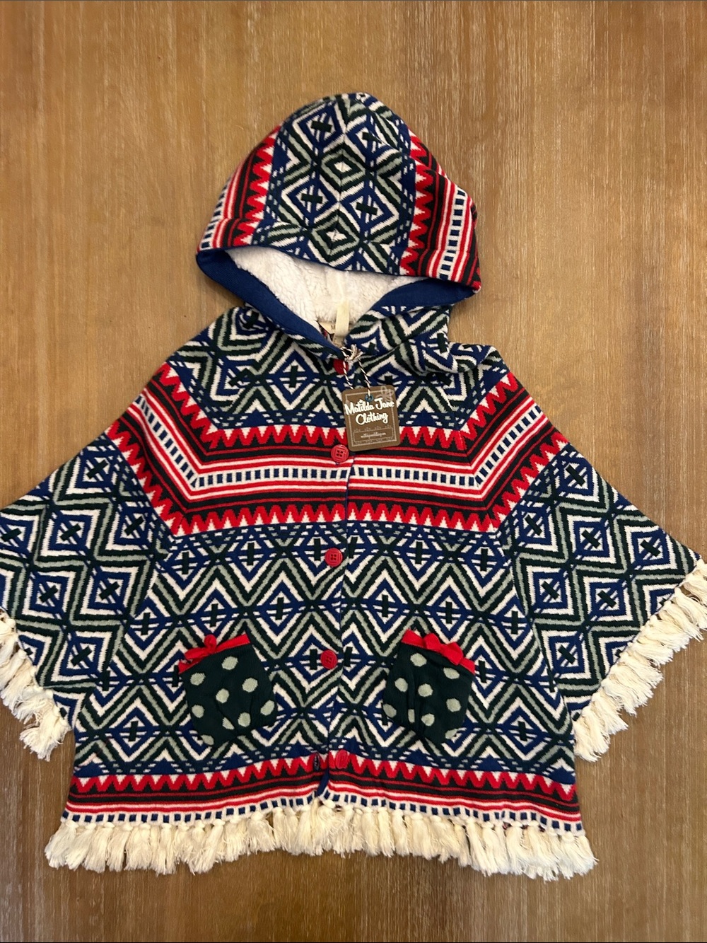 Matilda Jane Red, Navy & Cream Aztec Hooded Poncho
